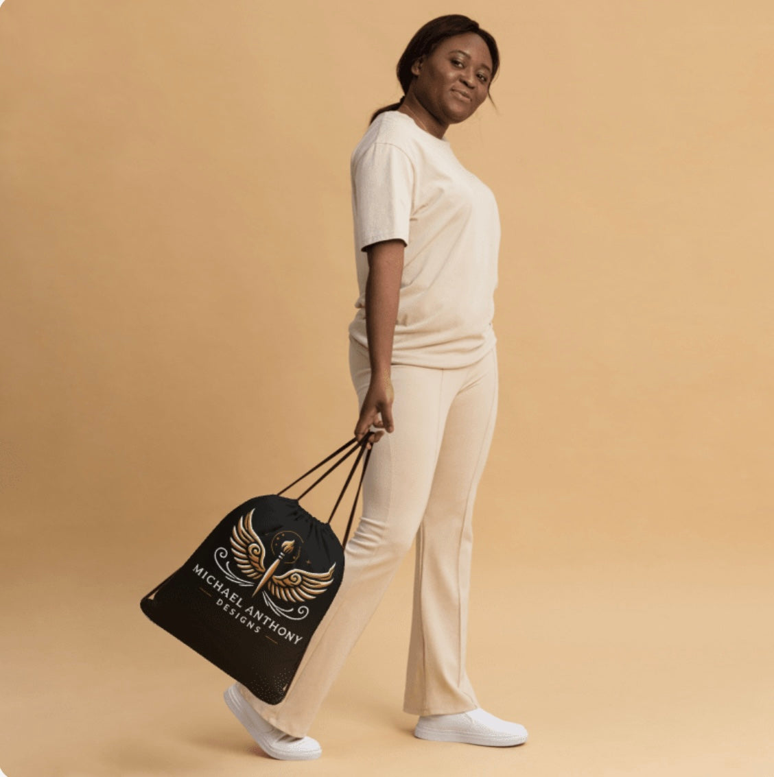 Black Logo Draw String Bag image 2